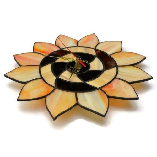 Orange Sunflower Wall Clock 10 Inch For Living Room Or Kitchen, Beautiful Stained Glass Floral Decor #TOP4