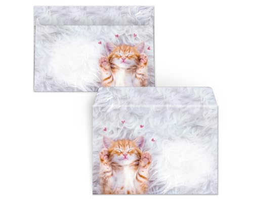 Briefpapier-Set Briefblock mit Umschlag für Mädchen Kinder Katze Tiere Kindermotiv Briefbögenblock liniert (Block A5 mit 25 Blätter + 15 Umschläge)