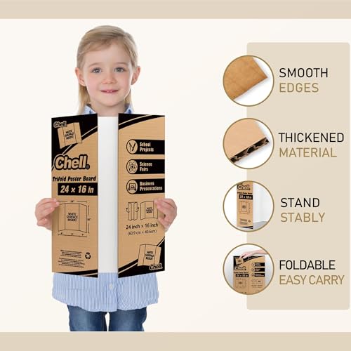 Image of Chell Mini Size Trifold Poster Board, 16 inch x 24 inch, Small Corrugated Project Boards, White, 2 Pack