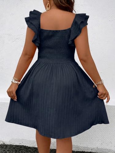 Image of Floerns Women's Plus Size Wrap Front Sweetheart Neck Ruffle Cap Sleeve A Line Dress