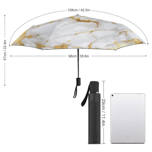 Parapluie compact solide ACEPrints marbre blanc finitions olive doré