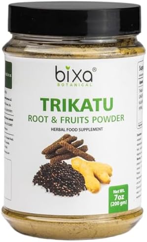 bixa BOTANICAL Trikatu Powder ǀ 200 Grams / 7 OZ | Ayurvedic Herbal Supplement for Heartburn, Digestive Support, Overeating | Gluten Free, Non-GMO, Steam Treated, Vegan, 100% Pure.