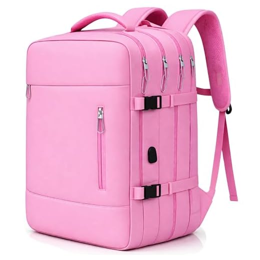 Mochila de Viagem de Avião Impermeável Expansivel Grande Feminina Notebook 40L Bagagem de Mão Low Cost Aeroporto à Prova D'água Reforçada (LÓTUS ROSA/LILAS)