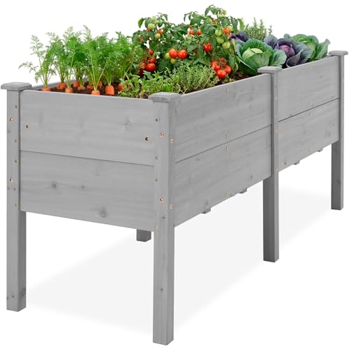 Image of Best Choice Products 72 inch x 24 inch x 30 inch Raised Garden Bed with Extra Deep 16 inch Depth, Elevated Wood Planter Box Stand for Backyard, Patio, Balcony, Natural Fir Wood - Gray