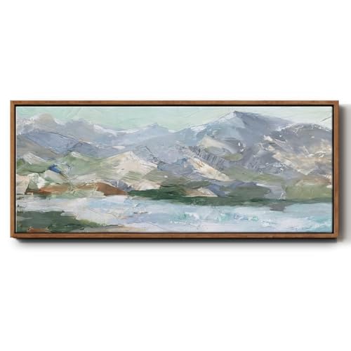 Renditions Gallery Art Work Home Decor Pastel Mountain Winter Cove Floater Framed Canvas Wall Hanging for Lounge Drawing Room Balcony - 12"X30" WALNUT Frame GAL039