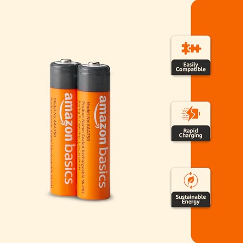 Image of Amazon Basics AAA Rechargeable 750 mAh Batteries | Ready-to-use | Pre-Charged Ni-MH Batteries (Pack of 2)