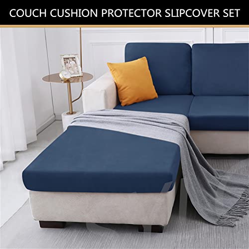 Housse de coussin de canapé en velours extensible bleu XL lavable - 4