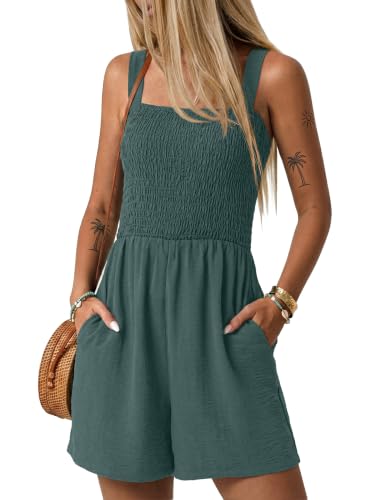 Lepunuo Smocked Overalls for Women Plus Size Summer Casual Rompers