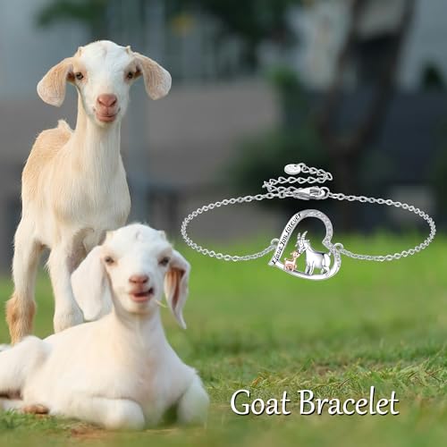 JERWLI Ziegen Armband 925 Sterling Silber Herz Lamm Schaf Armbänder Ziegen Schmuck Geschenke für Damen Frauen Mädchen Ziegen Liebhaber Tochter Mutter