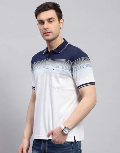 Image of Monte Carlo Mens Striped Polo Collar Half Sleeve Cotton Blend Casual T-Shirt (224064228)