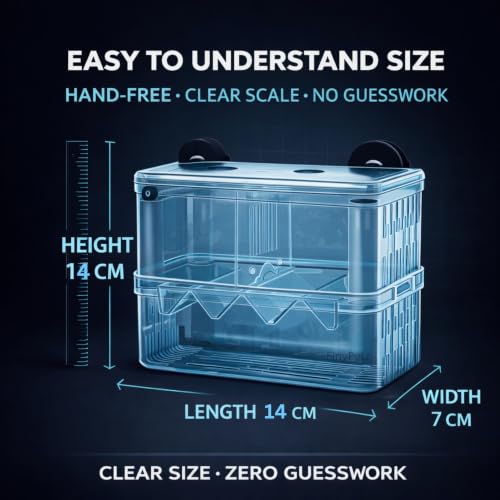 Image of Double Deck Aquarium Breeding Box Medium (14x8x14 cm) Acrylic Fish Fry Isolation Tank | Air Pump Connectable Oxygen Supply | Strong Suction Cup Breeder Box for Guppy, Molly, Betta