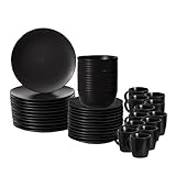 Juego de vajilla de 48 piezas para 12 personas | Juego de tazas, platos de ensalada y tazones, platos altamente resistentes a las astillas y grietas, aptos para lavavajillas y microondas, color negro