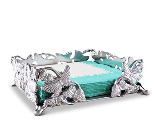Arthur Court Napkin Holder Box Butterfly Cast Aluminum Luncheon Size | Perfect For All Sizes Of Large Lunch Square Spring/Outdoor Napkins 7 Inch Square 2 Inch Tall #TOP3