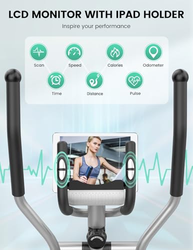 THERUN THERUN Crosstrainer für Zuhause, Ultraleiser Kompakt Ellipsentrainer für den Heimgebrauch mit 8 Stufen magnetischer Widerstand, 6kg Schwungrad, LCD-Monitor, Telefonhalter (Grün) - Zusatzansicht 4 | Crosstrainer