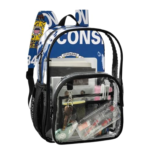 Travel Clear Backpack Floral Boys Backpacks for Girls Approved Shoulder Bag Wisconsin State Flag2