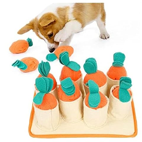 sadfd Dogs Toys Carrots Harvest Plush Toys Stuffed Cotton Carrots Harvest Chew Toy Sniffing Mat For Dogs Cats, Carrot Field Toys Your Pet Can Happily Play Alone Cover