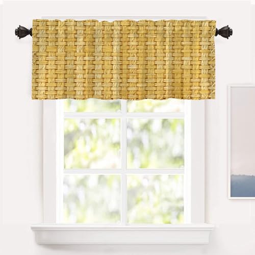 Shrahala Imitation Yellow Linen Texture Jute Pattern Kitchen Valances, Jute