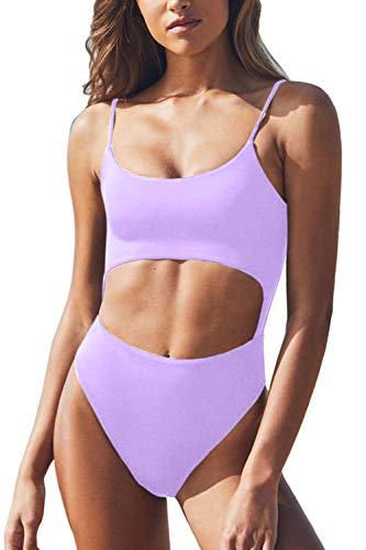 Image of Meyeeka Womens Scoop Neck Cut Out Front Lace Up Back High Cut Monokini One Piece Swimsuit