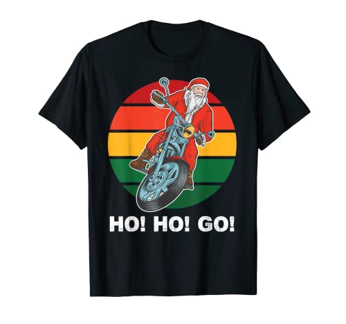 Divertido motorista Vintage Navidad Santa Claus Riding Moto Camiseta