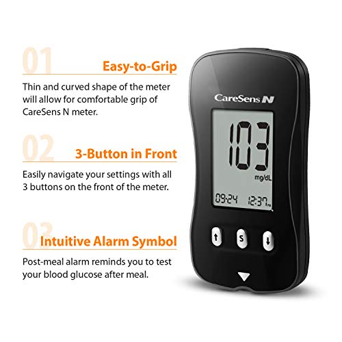 CareSens N Blood Glucose Monitoring Meter (Auto Coding) - 1 Diabetes Blood Glucose Meter, 1 User Guide, 1 Quick Reference guide, 1 Case & 2 CR 2032 Batteries - Thumbnail 6