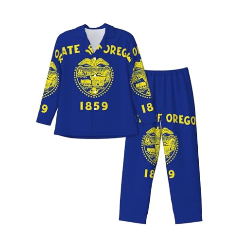 Pyjama Oregon imprimé drapeau : ensemble de détente à col cranté pour homme et femme