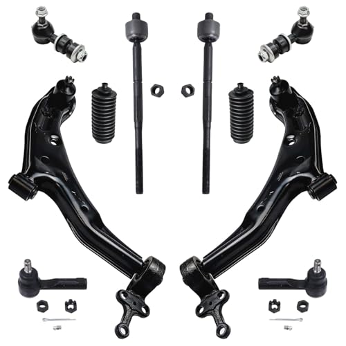 Detroit Axle - Front 10pc End Suspension Kit for 2001-2006 Nissan Sentra, 2 Lower Control Arms 4 Outer & Inner Tie Rod Ends 2 Sway Bar Links 2 Boots & Bellows 2002 2003 2004 2005 Replacement