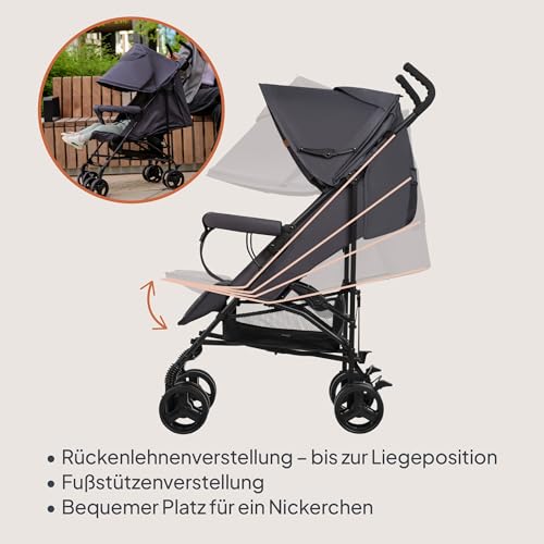 LIONELO Elia Buggy Klein Zusammenklappbar Kinderwagen Bis 15 Kg, Rücken Und Fußstützenverstellung Hinterradbremse, Moskitonetz, Einkaufskorb