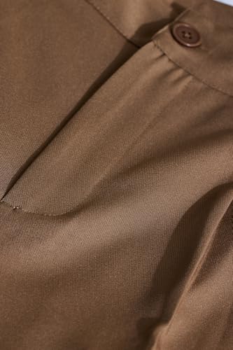 Image of SNITCH Men Bordeaux Trousers | Relaxed Fit High Rise Pleated Front with Turned-Up Cuffs | Smooth Polyester Fabric for Casual & Formal Wear | Summer Style