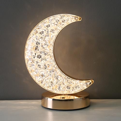 ANMECS Lampada da tavolo decorativa a forma di Luna in Cristallo, Luce Notturna USB, in Acrilico, per Comodino, Camera dei Bambini, 3 Colori di Luce. (Luna)