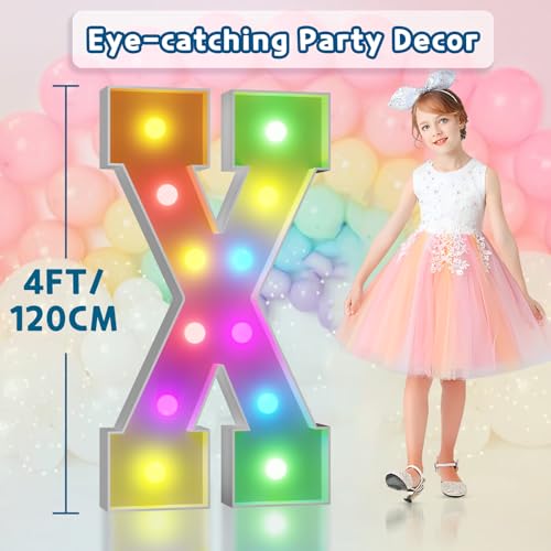 Image of Imprsv Colorful Marquee Letters 4 Feet Tall, Large Light up Letters X | RGB with Remote, Birthday Party Decorations Anniversary Wedding Decorations Assembly Required 26 Pcs Accessory Set