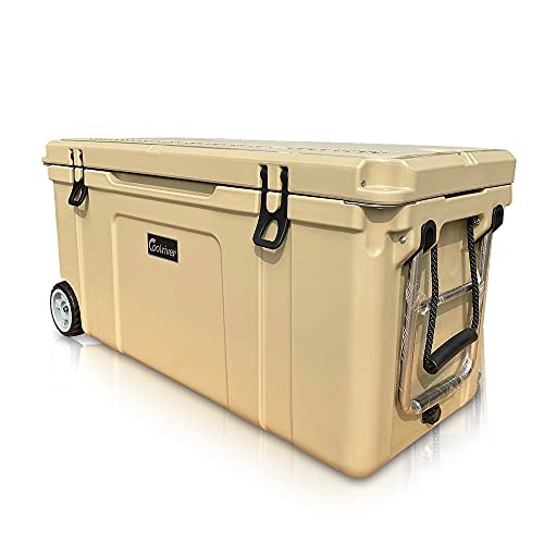 Coolriver Rotomolded Cooler with Wheels,Heavy Duty ice Chest, 120quart, tan