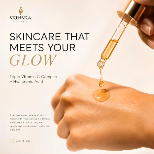 Image of SKINSKA NATURALS CEROC C3 Vitamin C Face Serum (30ml) | With Hyaluronic Acid, Vitamin E & Licorice Extract | Brightening, Dark Spot Reduction & Uneven Skin Tone Care | Suitable for Oily, Dry & Sensitive Skin | Men & Women