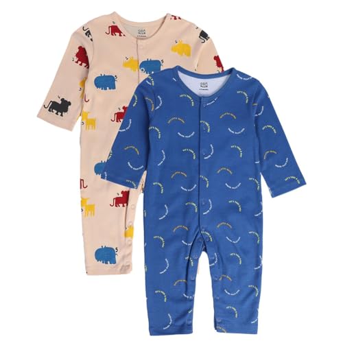 Image of miniklub Boys Pack of 2 Printed Pure Cotton Rompers