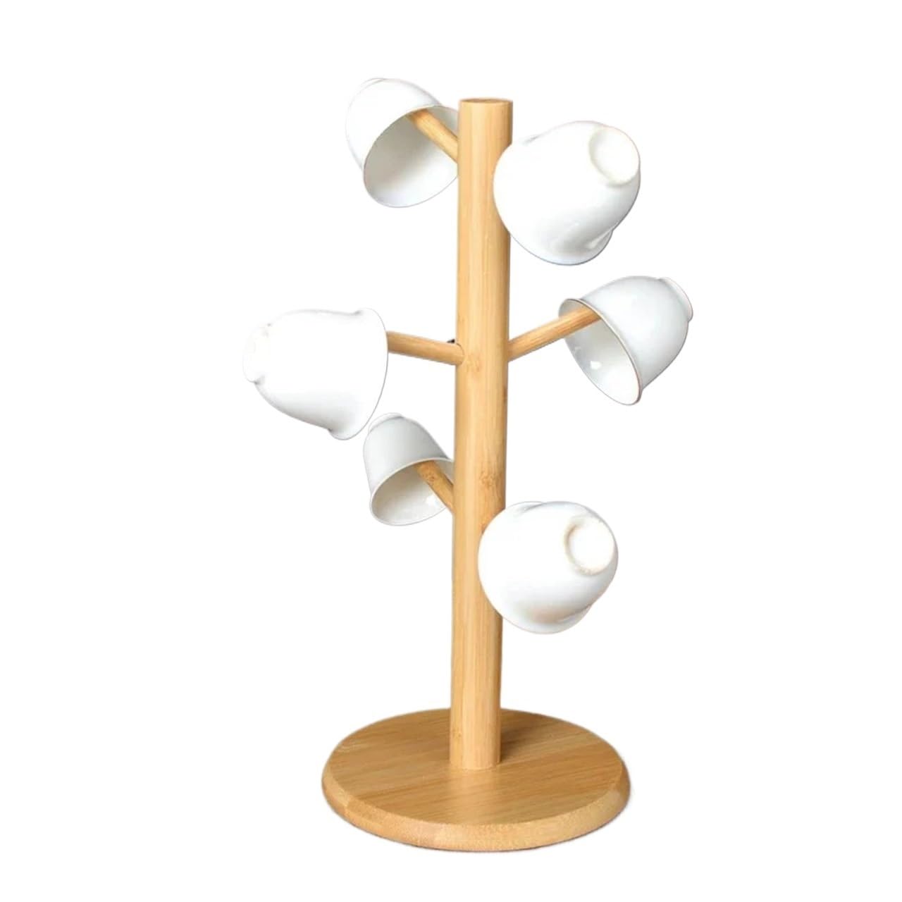 MFWHEFJ Mug Tree Wooden Mug Hanging Display Rack Drinkware Shelf with 6 Hooks Tree Shape Wood Coffee Tea Cup Storage Holder Stand(Beige)
