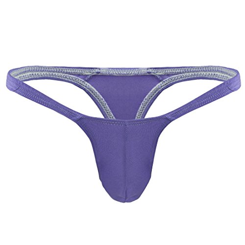 FFESHOW Men's Smooth Bikini Pouch Underwear G String Thongs Purple One Size
