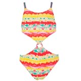 PETIT ALO Bañador Completo Niña Trikini Infantil Multicolor Estampado Tie Dye Rosa Flúor | Ajuste Cómodo | Resistente al Cloro y a la Sal | 13-14 Años