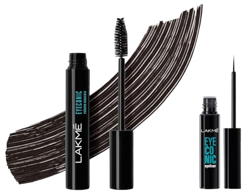 Image of LAKME Eyeconic Volume Mascara, 8.5ml&LAKME Eyeconic Liquid Eye Liner, Black, Long Lasting Matte Waterproof Liner - Smudge Proof, Transfer Proof Eye Makeup for 24 hrs, 4.5 ml