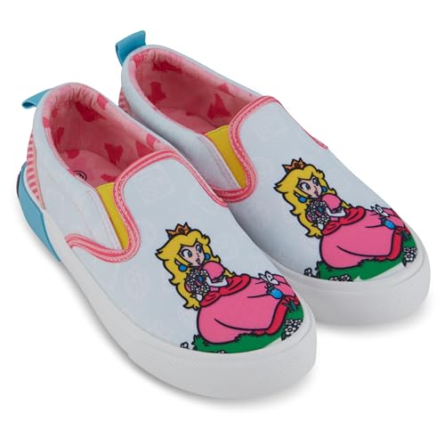 Nintendo Girls Peach Slip On Sneakers - Super Mario Shoes - Mario, Luigi, Kirby and Donkey Kong Slip On Shoes