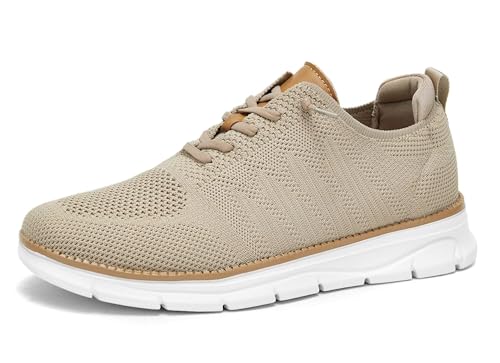 Mens Casual Oxfords Shoes Mesh Slip On Fashion Walking Dress Sneakers Work Lightweight Breathable Soft Sole Khaki