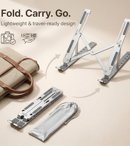 Image of Enclave Portable Foldable Laptop Stands Holder, Ergonomic Adjustable Height 6 Angles, Aluminium Alloy MacBook Stand for Desk. (Silver)