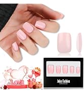 Short Press on Nails Pink, Jofay Fashion Valentines Press on Nails Square Solid Color Pink Fake N...