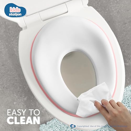 Image of Kids Station Portable Baby Potty Training Seat with 4 Piece Baby Grooming Kit - Potty Training Seat for 1+ Year child - Nail Filer, Rounded Scissors, Nail Cutter and Tweezer - (Pink)