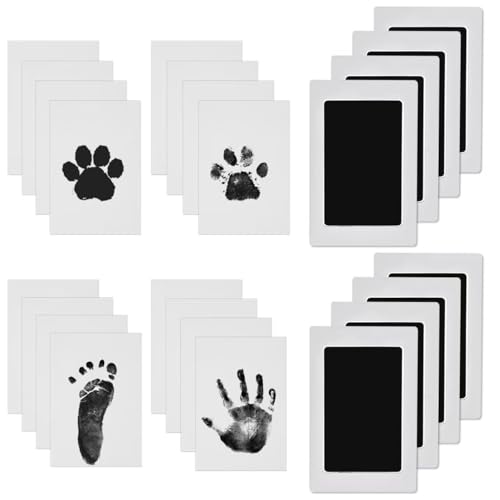 Nabance Baby Handprint and Footprint Kit 8 Baby Inkless Print Pads 16 Imprint Cards Dog Pet Paw Print Safe Non-Toxic Imprint Kit Family Keepsake Kit - Black (0-6 months)