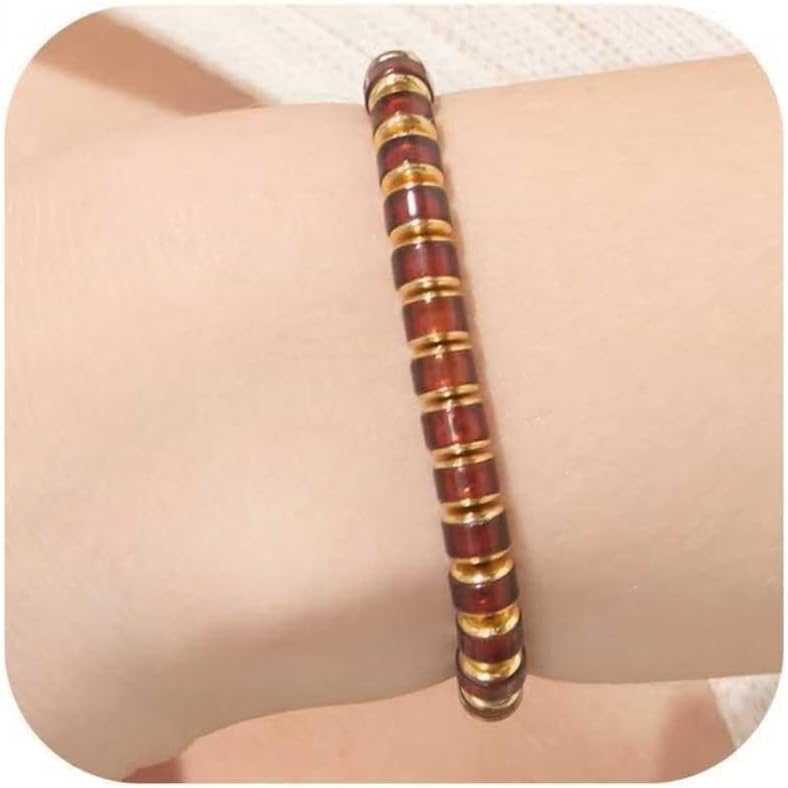 Amber Bracelet for Women Men Natural Blood Red Gold Ambers with 18k Gold Plated Jewelry Handmade Stretch Band Bracelets Fashion Design