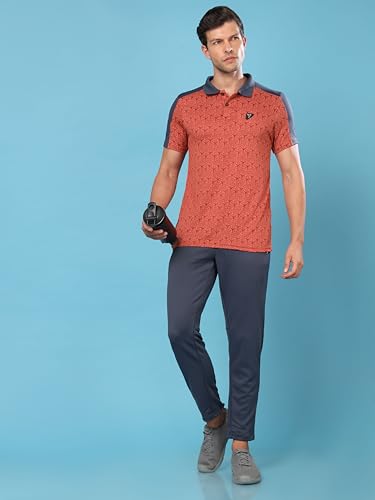 Image of TECHNOSPORT Men's Slim Fit Polyester Sporty Print Athleisure Polo T-Shirt with Half Sleeve, Moisture Wicking and Quick Dry