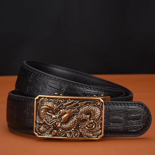 Men's Ratchet Embossed Belt - Crocodile Pattern Leather Strap With Carved Dragon Automatic Buckle, Trim To Fit2