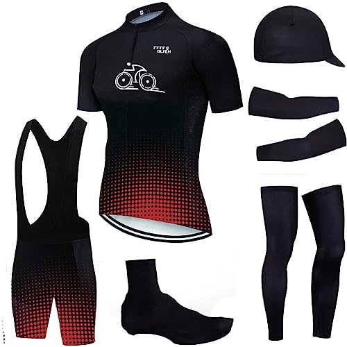 Traje Ciclismo Hombre Verano Conjunto Bicicleta Ropa MTB Maillot Bici Manga Corta con 3D Almohadilla De Gel para Bicicleta MTB Ciclista Bici,Traje de 6 Piezas (A1,XXS)