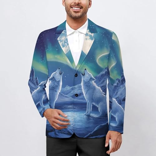 Wolves Northern Light Moon Men's Slim Suit Long-Sleeve Prom Tuxedo Classic Two Button Business Jacket2