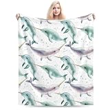 Narwhal Watercolor Blanket, Throw Blanket for Ultra Soft Blankets Lightweight Cozy for Bed Couch Sofa 50'x40'