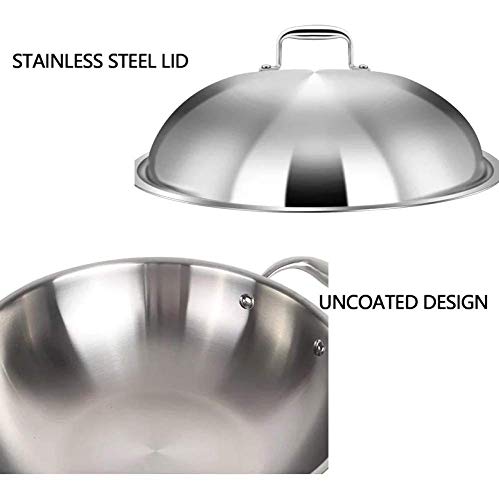 CTCOIJRN Edelstahl-Wok-Pfanne mit Griff und 36-Liter-Mehrzweckpfannendeckel aus Edelstahl
